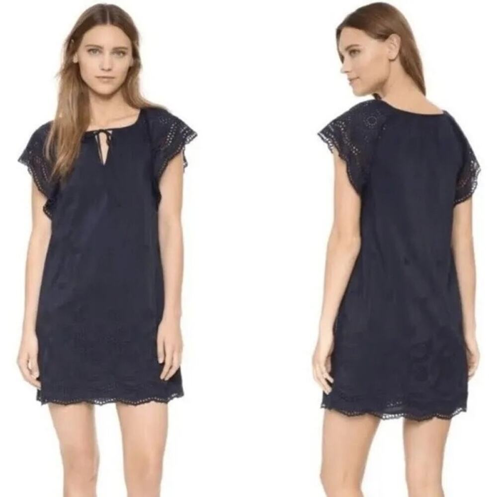 NWT Madewell Navy Blue Silk Eyelet Lace Tassel Mini Dress Women’s XS